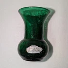 BLENKO HANDCRAFT Green Crackle Pattern Decorative Glass Vase