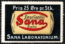 Vintage Denmark Poster Stamp Price 25 Øre Per Piece Doctor Capito’s Sana Soap