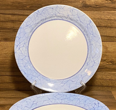 SET OF 4 - CORNING CORELLE - BLUE CRACKLE - 10 1/4'' WIDE RIM DINNER PLATES