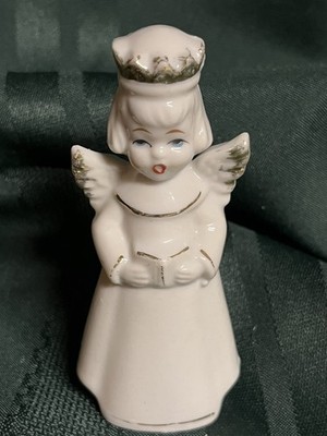 Vintage 1950s Japan Porcelain Angel Figurine Glossy With Crown MCM Gold