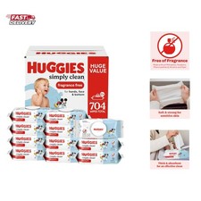 Huggies Simply Clean Unscented Baby Diaper Wipes, 11 Flip-Top Packs 704 Wipes...