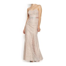 Betsy & Adam Shimmering Lace Gown Strapless Maxi Dress Blush Belted Size 4