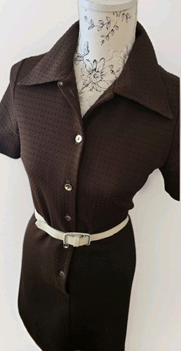 Vintage St Michael 60s 70s Brown Retro Shirt Dress Dagger Collar 8 10 Button - Picture 4 of 12