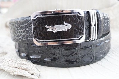 Black Real Crocodile Hornback Leather Skin Men's Belt W1.5'' -Automatic Buckle #4