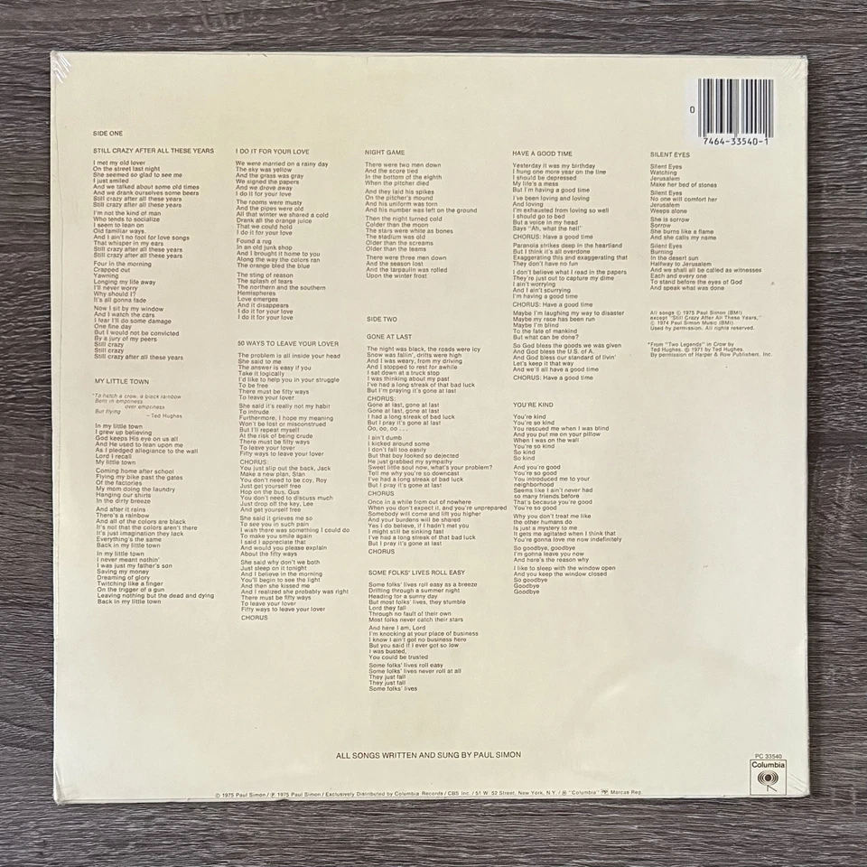 Paul Simon~Still Crazy After All These Years PC 33540 SEALED LP - Imagem 2 de 3