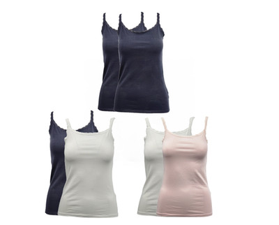 M&S Collection Damenweste 2er Pack Cotton Rich Spitzenbesatz