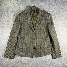 Vintage Lizsport Liz Claiborne 100 Wool Houndstooth Plaid Blazer Jacket Size 12