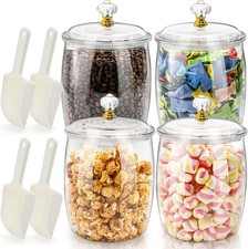 4 Pack Plastic Candy Jar with Lids  Scoops, 0.58 Gallon Clear Airtight Cookie