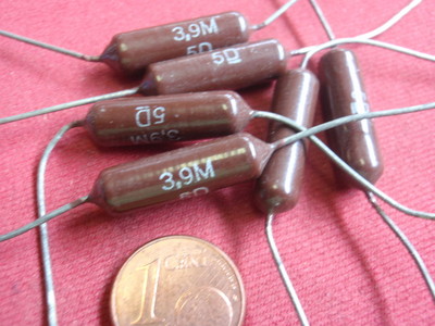 RARE! HIGH LOAD RESISTOR 3.9M Ohm 4W (WIRE-W) Brown D6x31mm 5x 24198