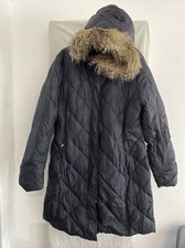 Eddie Bauer Black Faux Fur Hooded Long Length Down Coat Size L (rail 127)
