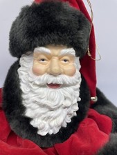 Large Santa Claus Head 10" Height Christmas Ornament Velvet Faux Fur