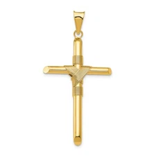 14k Yellow Gold Polished w/Center Wrap Tube Cross Pendant 2.09g Gift for Her
