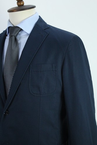 ERMENEGILDO ZEGNA Dark Blue Solid COTTON Sport Coat Blazer Jacket 54IT 44US/UK - Picture 6 of 15