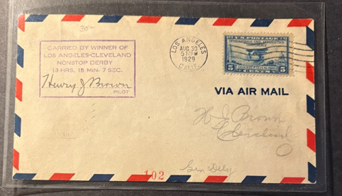 Non-Stop derby Los Angeles-Cleveland carried by winner, 8/30/1929