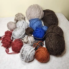 Collection of wool yarns lot Different brands 1.9 pounds Gray Brown Blue Red+H0