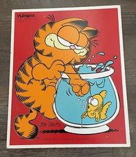 Vintage 1978 Playskool Wooden Puzzle Garfield Lunch Goldfish Jim Davis 6pc 250-2