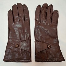 Grandoe Gloves Womens Large Brown Leather Winter Driving Button WPL9633 Vintage