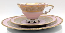 Mitterteich Bavaria Porcelain Lilac Cup Saucer Cake Plate Gold Trim Germany