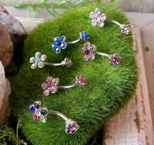 1pc Flower Double Gem Belly Ring Navel Piercing Pierced Naval Body Jewelry