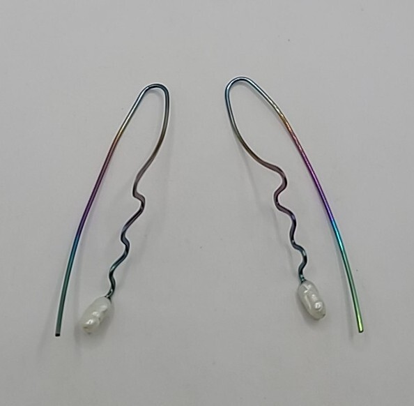 Rainbow Titanium Drop Dangle Earrings Baroque Pea… - image 2