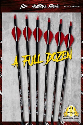 NIGHTMARE XTREME 300  350 500 spine  Arrow 12/Pack Dozen Fletched CUSTOM CUT