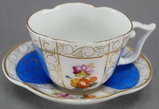Donath Levinsohn Dresden Hand Painted Blue & Floral Quatrefoil Cup C. 1886-1891