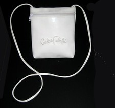 VTG CARLOS FALCHI WHITE PATENT FINISH RAISED LOGO CROSSBODY BAG 80s MOD a Go Go