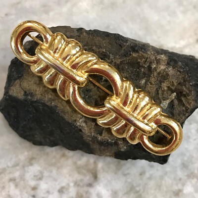 Authentic GIVENCHY Brooch Pin Gold Bar Link Texture 80's Runway VTG signed 2.5 