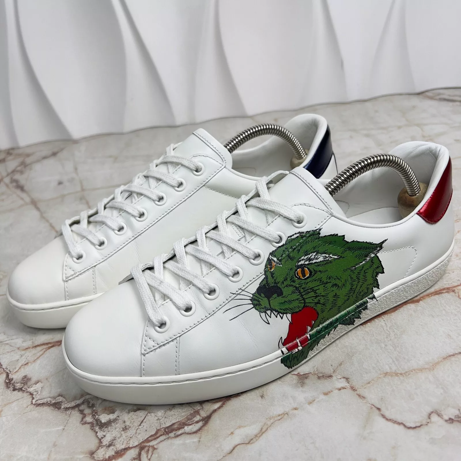 Baskets basses Gucci ACE imprimé panthère cuir blanc 7,5 G 8 US 41,