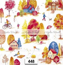  448 TWO Paper LUNCHEON Decoupage Art Craft Napkins - AUTUMN FALL TREES PEOPLE