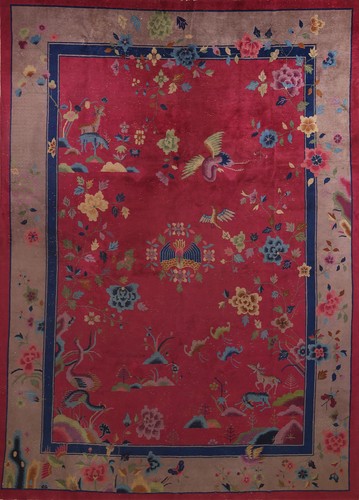 Antique Vegetable Dye Art Deco Chinese Area Rug 9x12 Pink Wool Hand-made Carpet - Picture 1 of 19