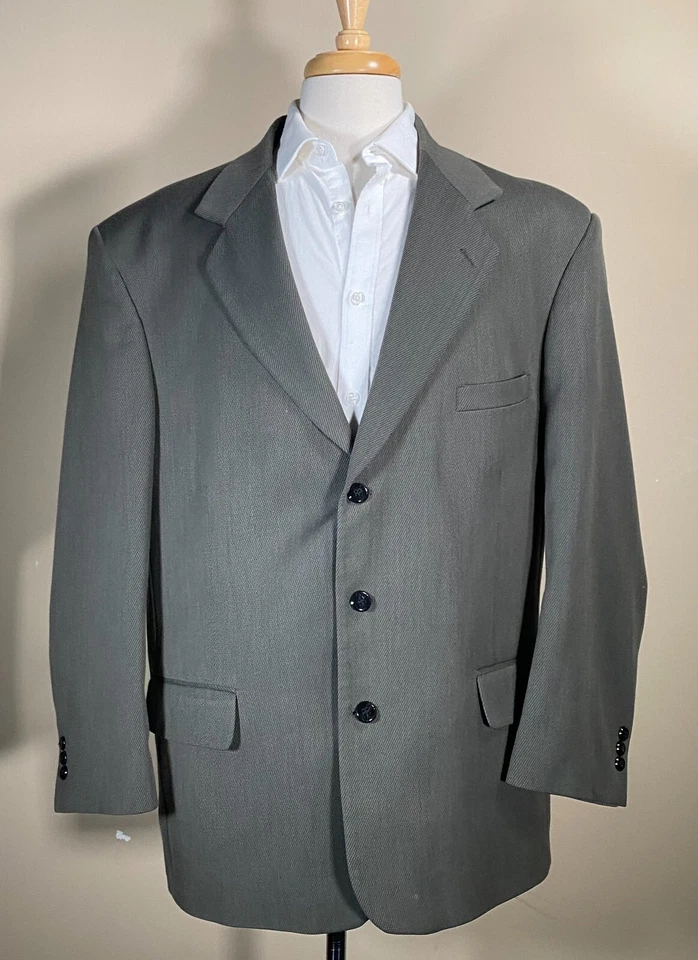 JOHN HENRY Wool-Blend Suit 44R Jacket 34x31 Pants 2-Button Green Twill Lined - Image 3 of 4