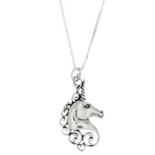 Sterling Silver Mystical Unicorn Head with Box Chain Necklace
