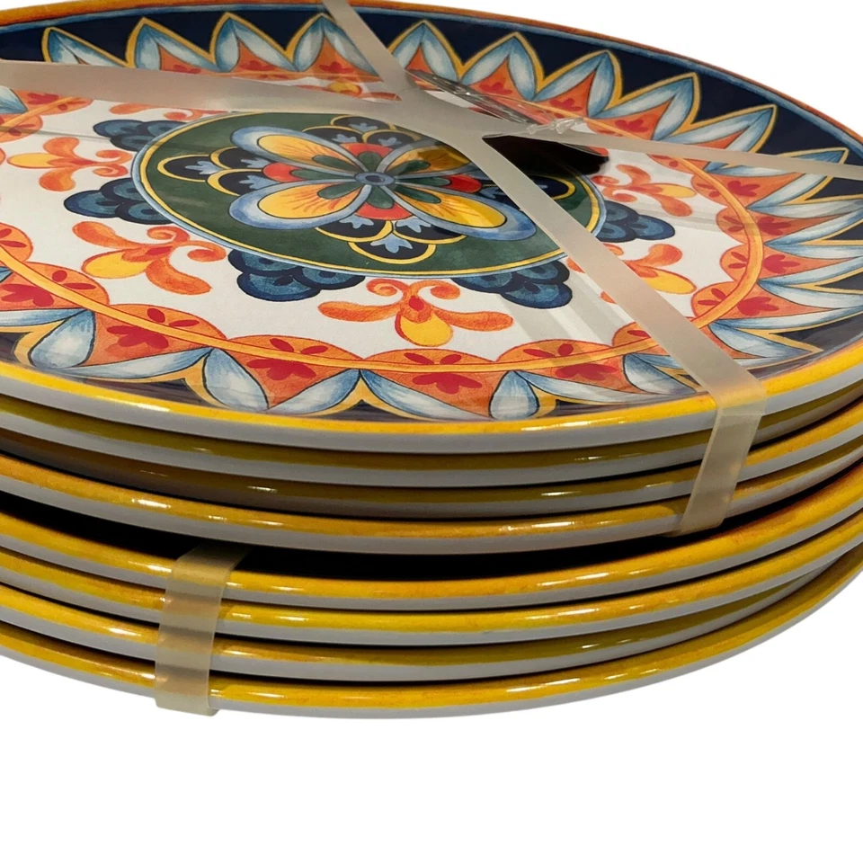 Nuevo 2 Juegos de 4 Platos de Cena IL Mulino Azulejo Español MELAMINA Etiqueta Solar Foto 4 de 4