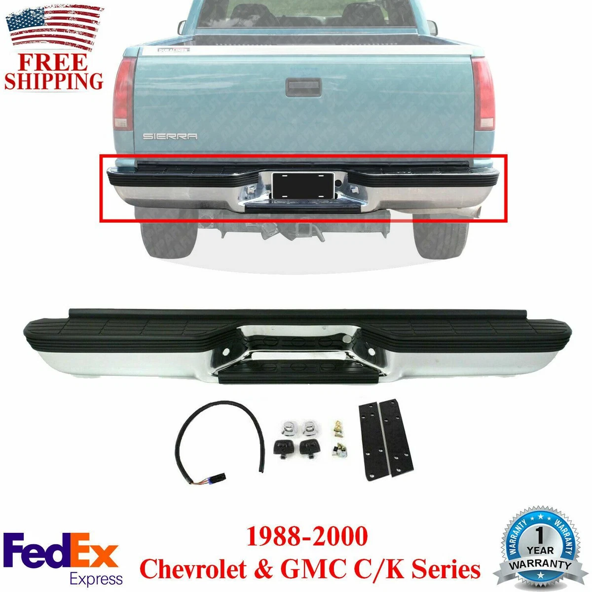 Rear Bumper Complete Assembly For 1988 2000 Chevy Silverado GMC