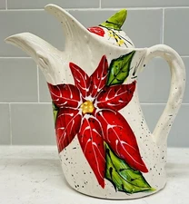 Bella Casa by GANZ Poinsettia Christmas Ceramic DECORATIVE Pitcher Hand Painted