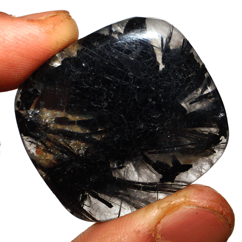86 Cts Natural Negro Turmalina Rutilo Cuarzo 36x33mm Cojín Cabujón Piedra Preciosa - Imagen 2 de 8
