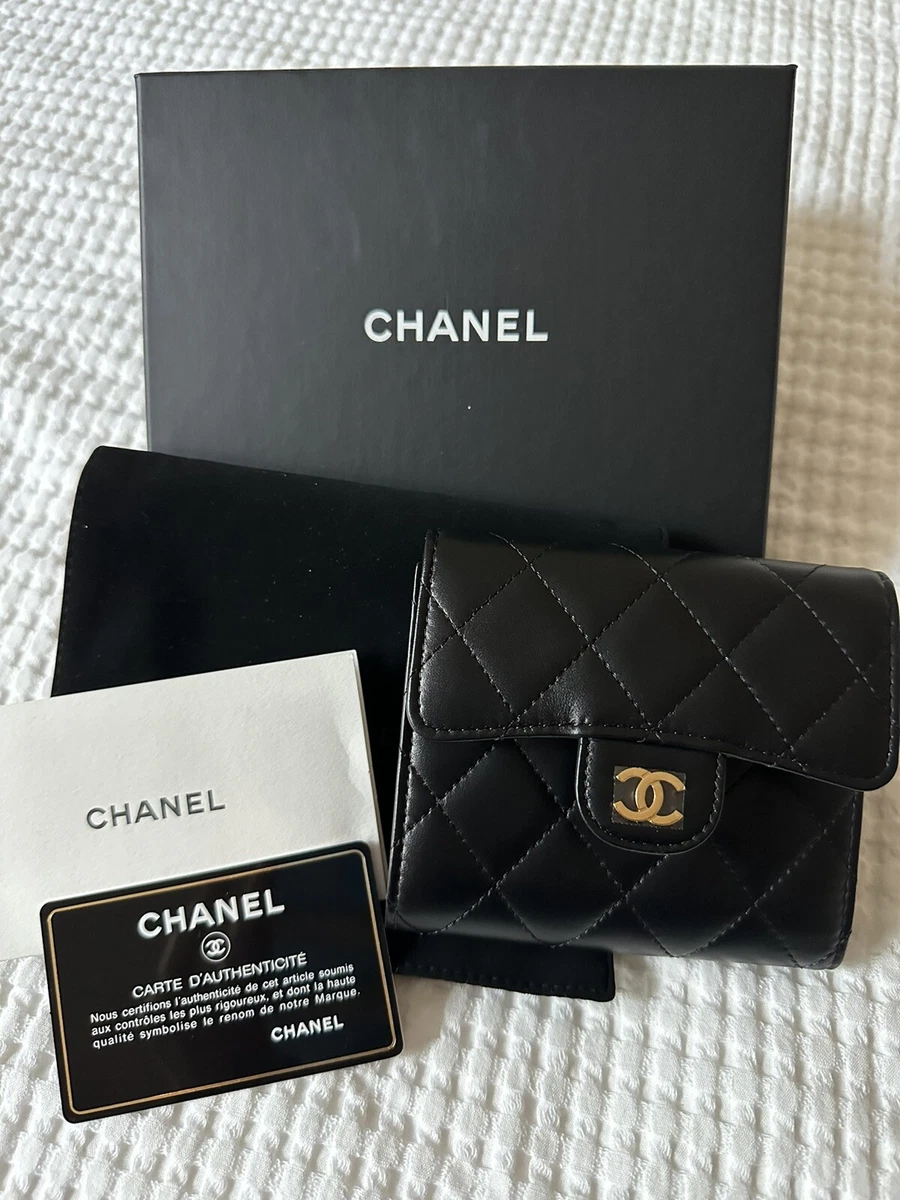 CHANEL Classic Small Flap Wallet Trifold Black Lamb skin Gold Hardware GHW  NEW