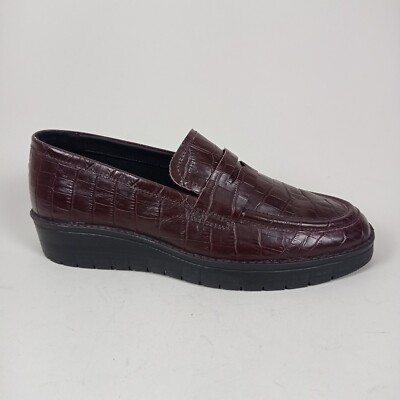 Hotter Damenschuhe Größe 5,5 braune Leder-Halbschuhe klobige Slipper Keilabsatz Kroko