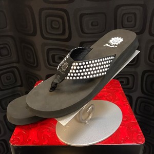 yellow box polka dot flip flops