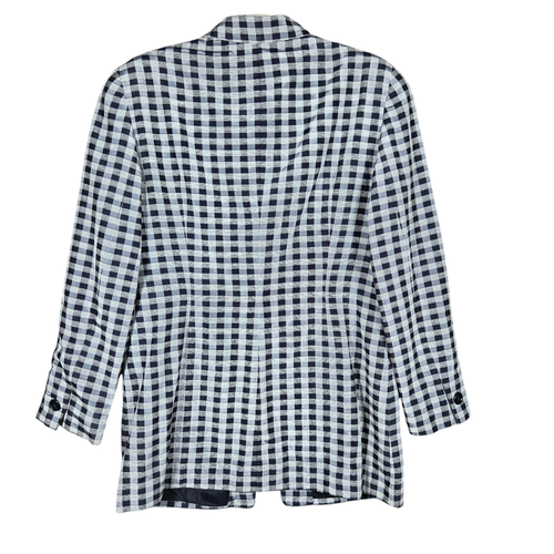 Vintage Anne Klein Blazer Damen 10 Seidenmischung schwarz weiß kariert Einreiher - Bild 7 von 12