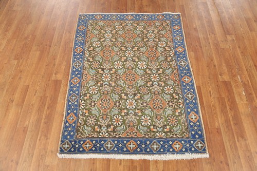 Vintage Over-Dyed Handmade Green Wool Tebriz Accent Rug Traditional Carpet 3x5 - Picture 3 of 18