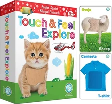 Touch and Feel English Spanish Bilingual Picture Toddler Kids Sensory Flash Card
