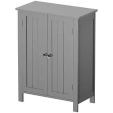 Wooden Floor Cabinet Bathroom Storage Cabinet 2 Door Freestanding Gray Indoor