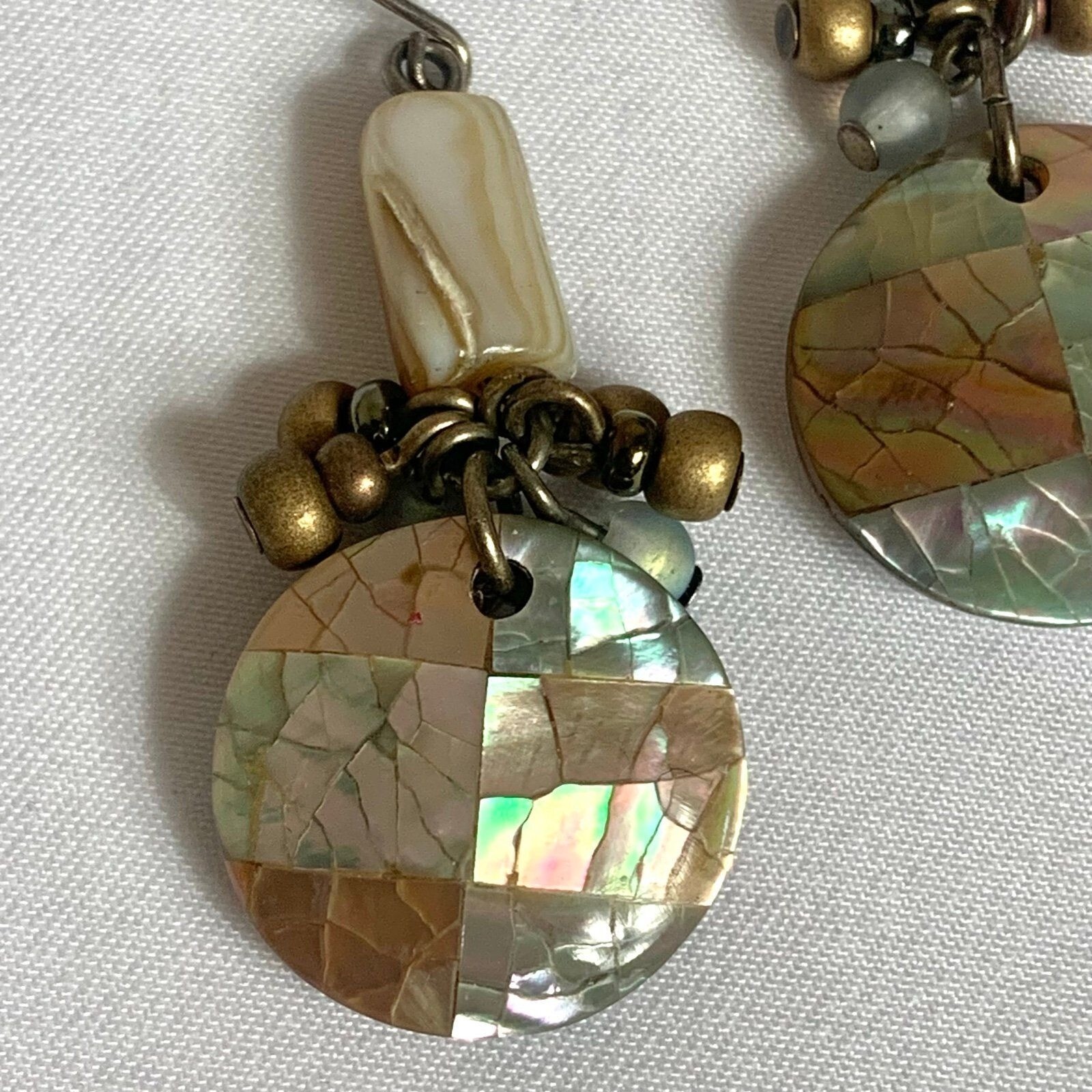 Vintage Patchwork Abalone Shell Drop Dangle Hook … - image 2