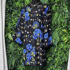 MEAVE ANTHROPOLOGIE Dress Small Black Floral Lucinda Silk  Tunic Boho Women 2369