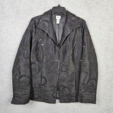 Chico  s Women  s Black Embroidered Lined Jacket Size 1