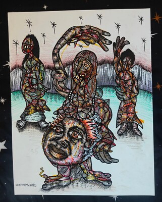 trippy painting, kubistisches Gesicht, Tinten und Airbrush, A2 dickes Papier, surreal