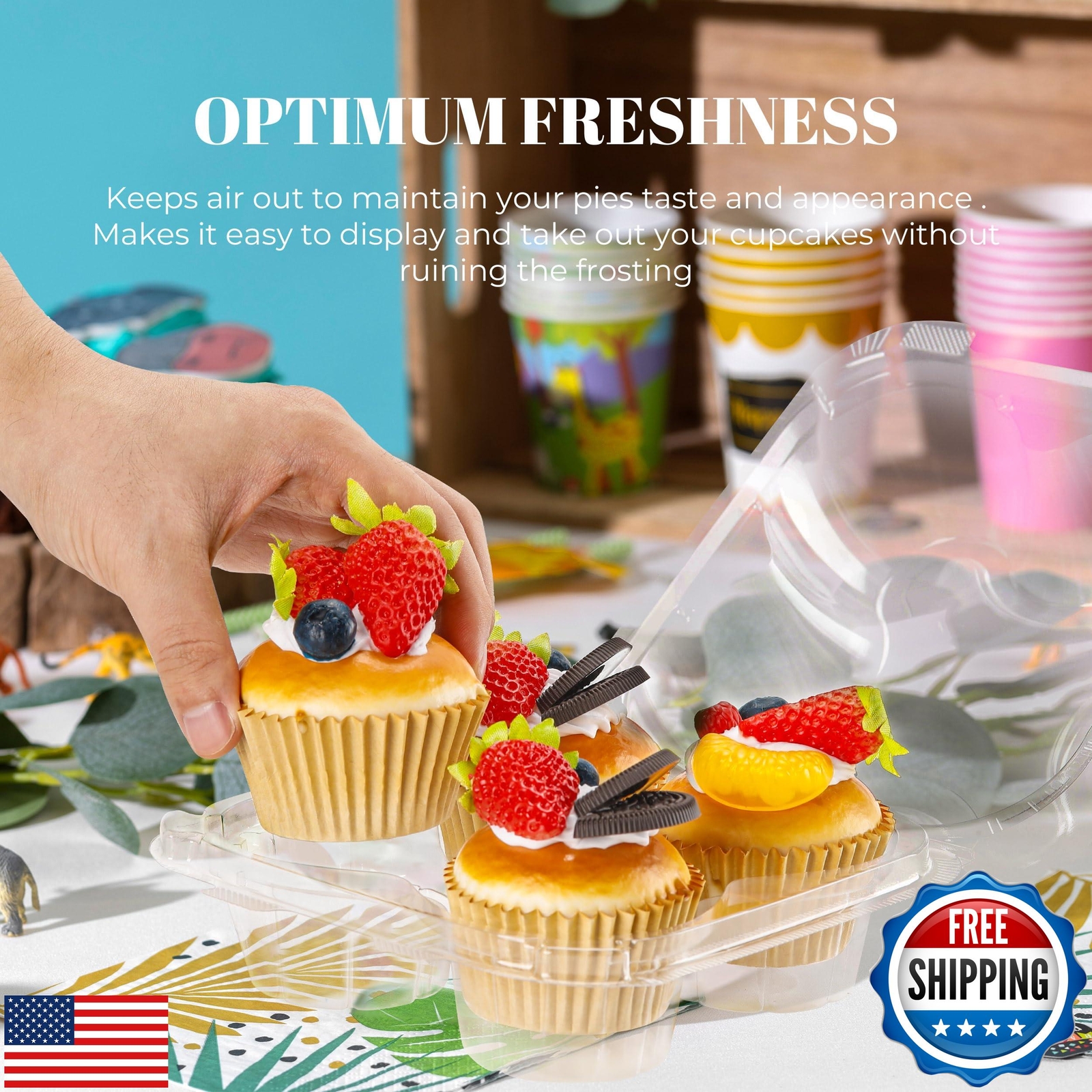 NPLUX 4 Compartment Cupcake Containers 60 Pack Cupcake Holder with Connected 