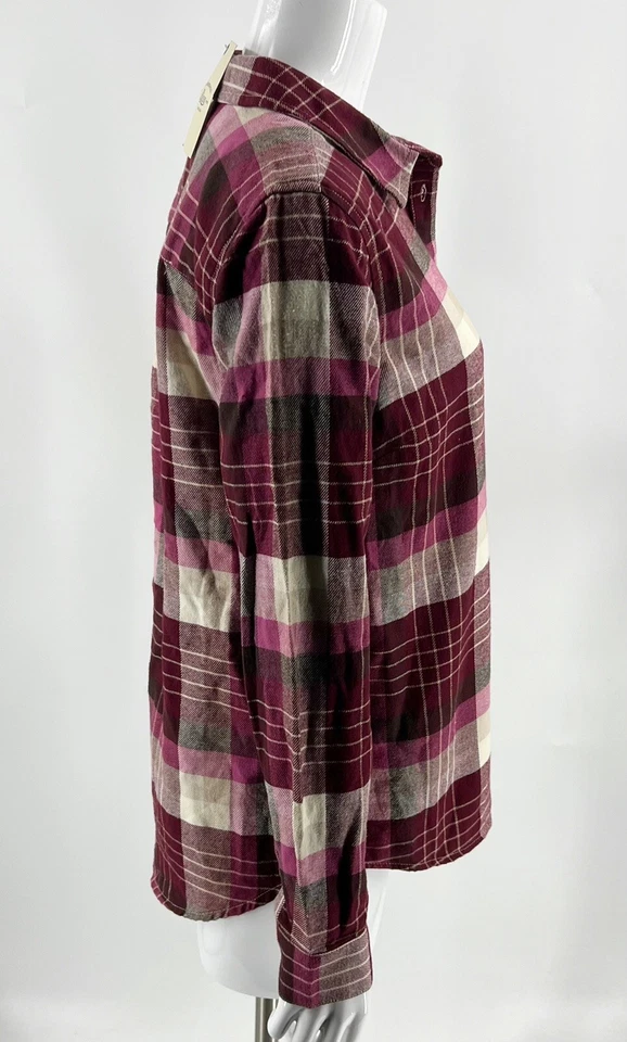 Camisa Bajo Talla M Granate Rojo Tostado Franela a Cuadros Algodón Abotonada Para Mujer NUEVA Foto 3 de 4